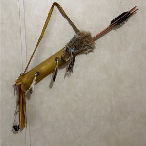 Native American arrow carrier with fur and feather